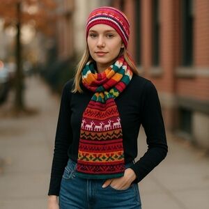 Colorful Knit Beanie and Scarf Set